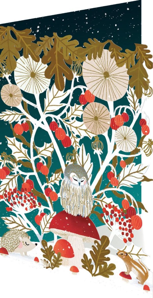 Dubbelt kort, julkort, Woodland Owl, laserskuret