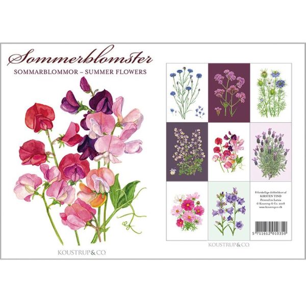 Sommarblomster, stående, Koustrup & Co. Förpackning med 8 stycken dubbla kort.