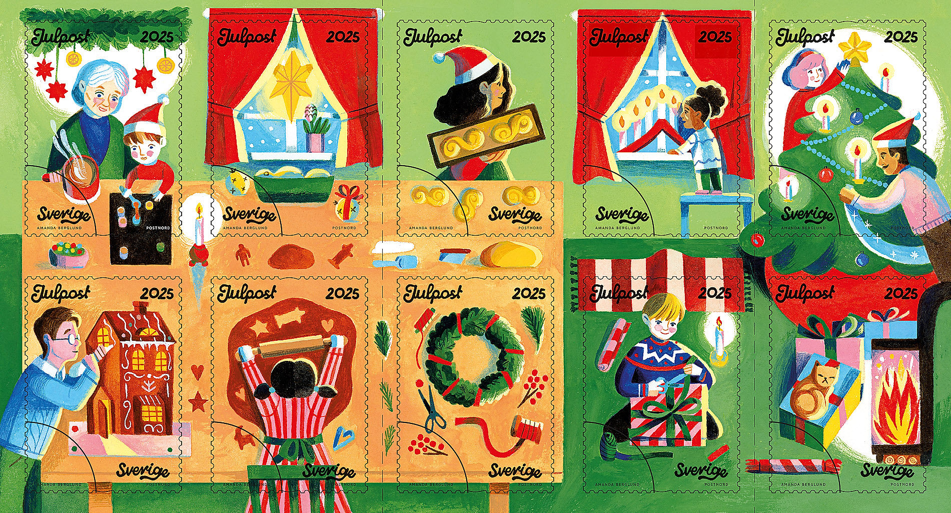 Häfte med 10 frimärken för julpost, Julstök, utgiven 2025