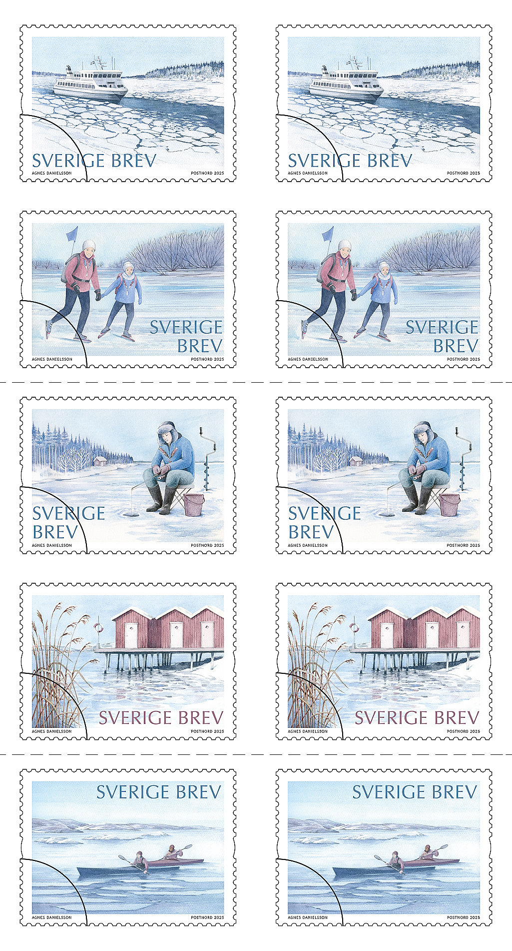 Häfte med 10 frimärken, Till skärs, valör inrikes brev