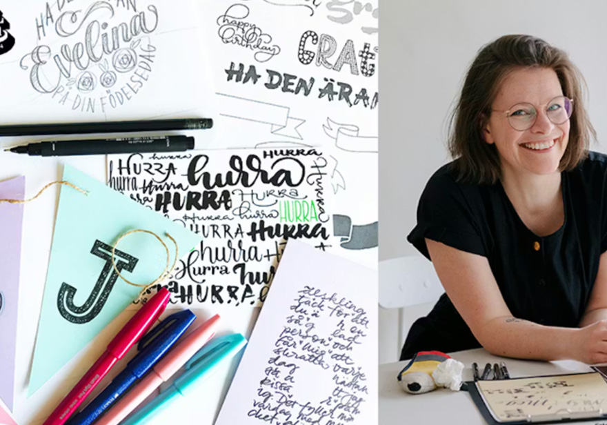 Bild på Fia Lotta Jansson och handskrivna kort och kuvert