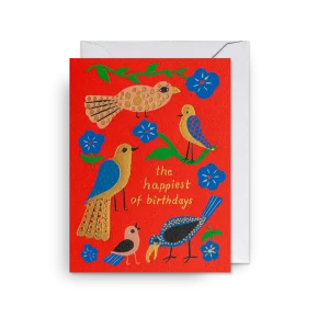 Mini dubbelkort, Maja Sten "The Happiest of Birthdays Illustrated Birds", Lagom Design