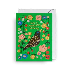 Mini dubbelkort, Maja Sten, "Have a Wonderful Birthday Blackbird", Lagom Design
