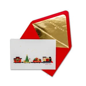 Julkort, Dubbelt kort med 3D effekt på utsida, Tomten i tåg