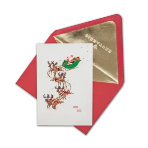 Julkort, Dubbelt kort med 3D effekt på utsida, Tomten med renar