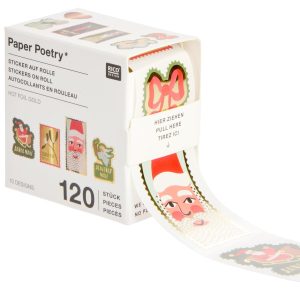 Stickers på rulle, 120 st julpost och dekorationer med folie tryck